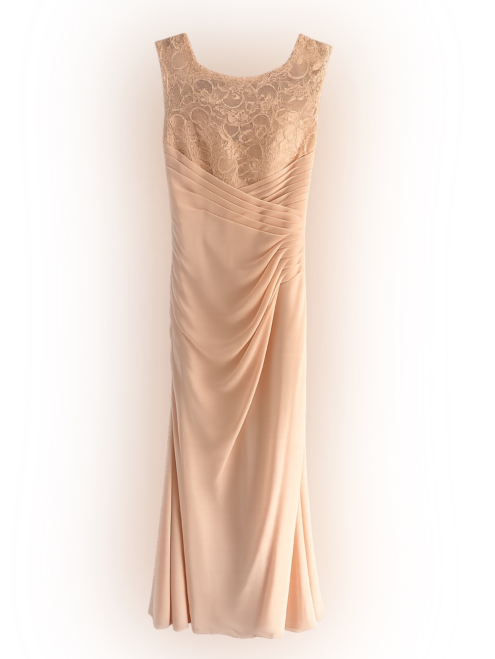 Mori Lee Blush Pink Lace Illusion Ruched Formal Gown - Size 2